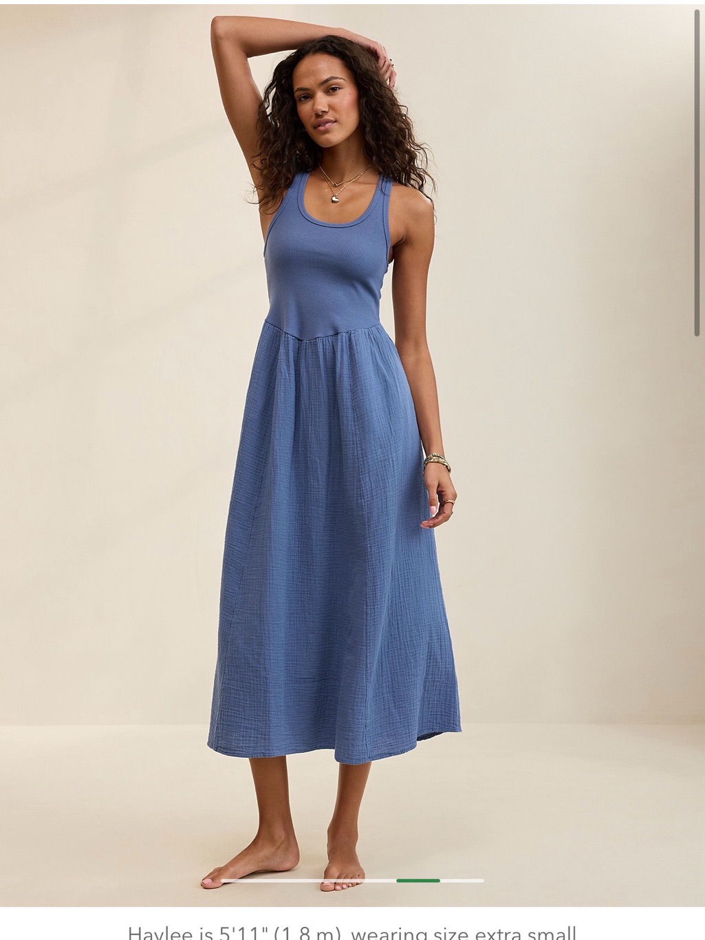 Aerie Dusty Blue Ribbed Tank Midi Dress With Textured Skirt